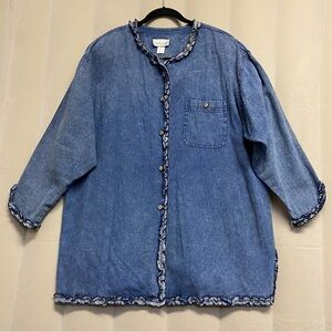 Vintage Marsha Sport Women’s Tunic Dress Size 2X Denim Ruffle Trim 80s 90s